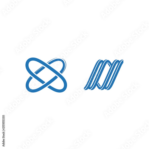 Abstract blue logo design with intertwined and striped elements for branding