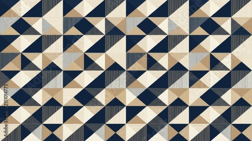 Geometric pattern with blue and beige interlocking triangles.