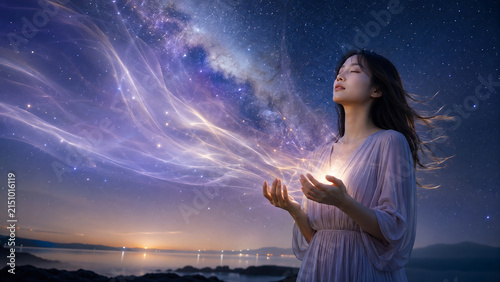 宇宙からの光のメッセージを受け取る日本人女性
