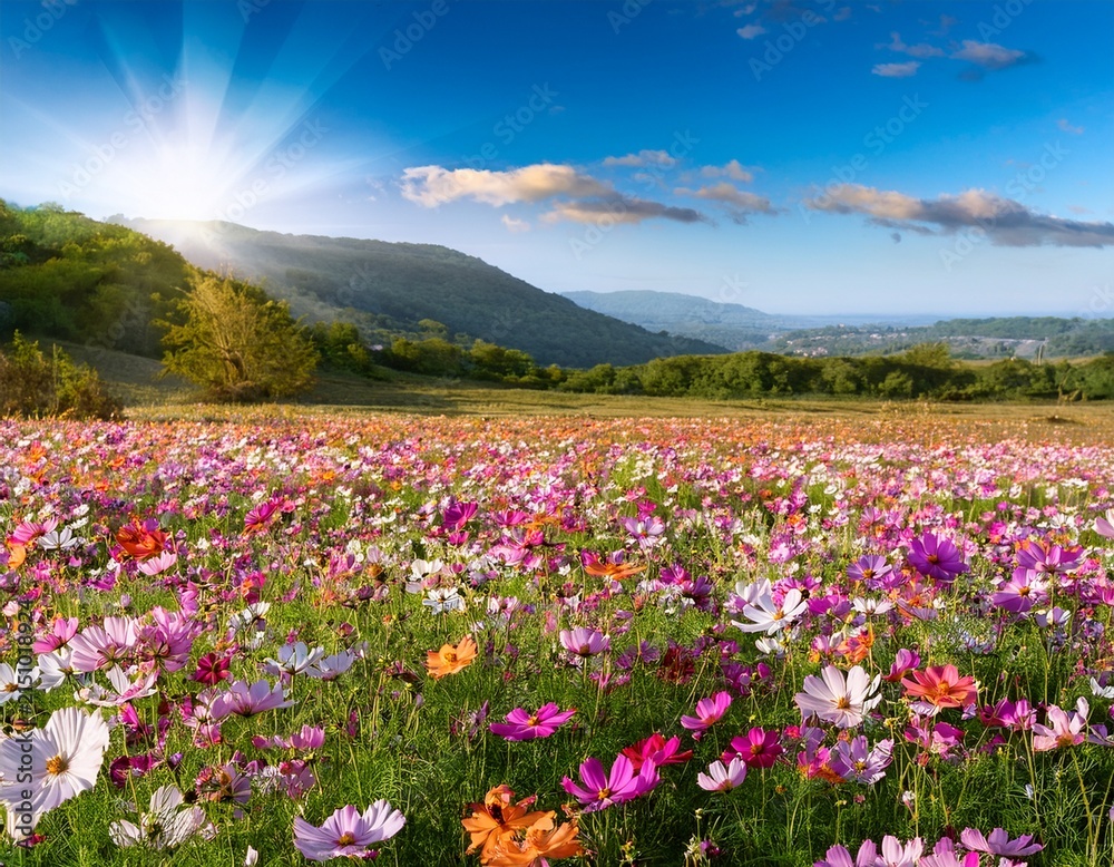 Obraz premium multicolor cosmos meadow field spring