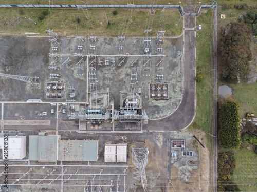 Canvastavla Aerial view of power substation with high voltage equipment