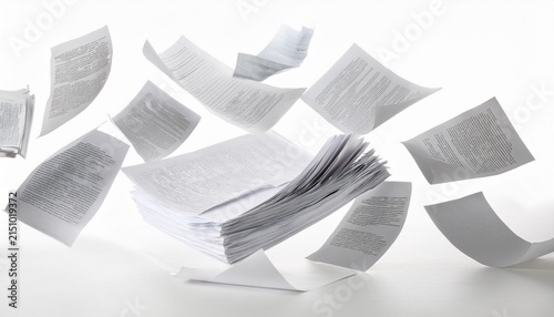 falling papers isolated on white background generative ai
