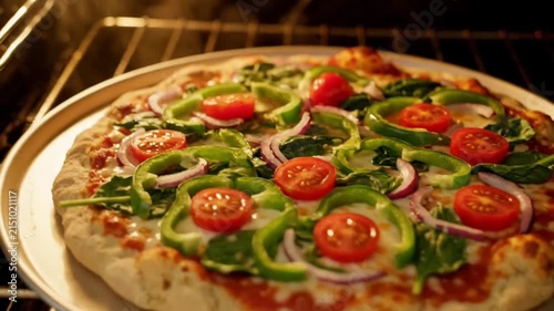 Pizza with Fresh Vegetables Cooking in Oven