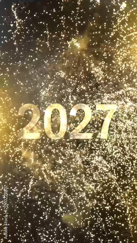 glowing 2027 year number isolated on abstract background with real firework explosion, happy new year greeting card for new years eve party 