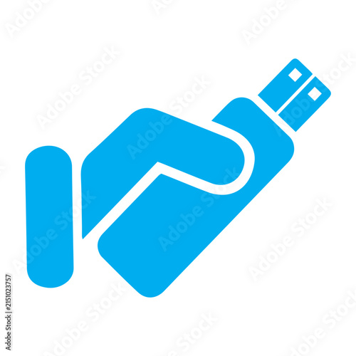 Hand holding blue USB flash drive