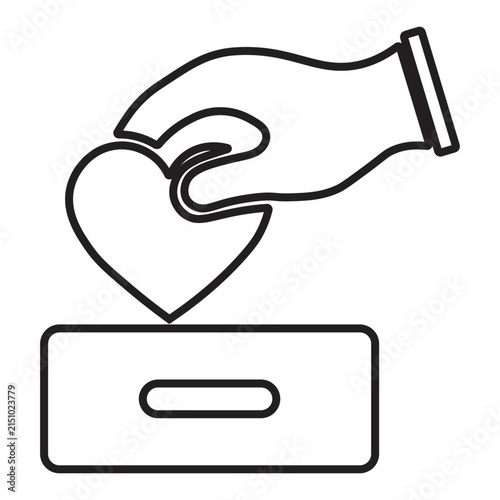 Hand putting heart in donation box icon