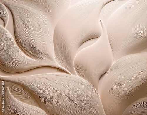 freeform minimal japanese curves resembling floating petals in soft beige and white tones create calming and elegant textured wall design with modern artistic feel