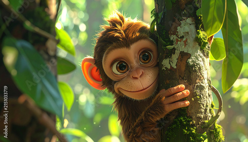 Cute Baby Monkey in Tropical Forest