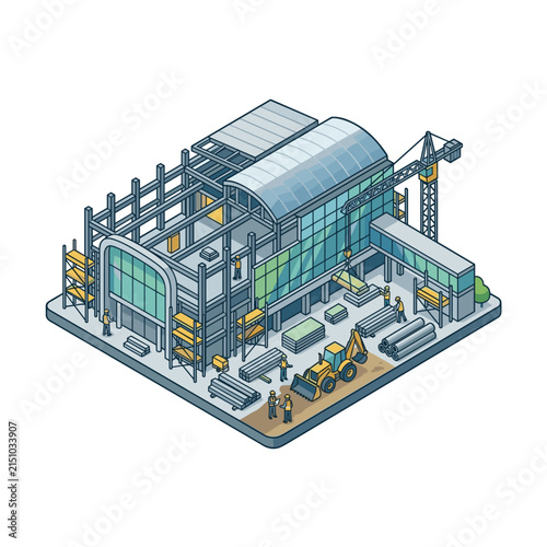 Modern Building Construction Site with Crane and Equipment 1.