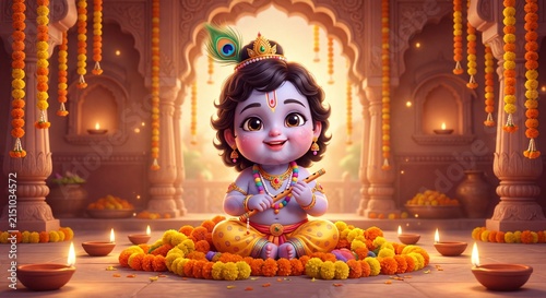 Cute Little Krishna with Flute