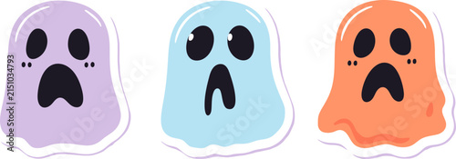 Cute colorful ghost stickers set for Halloween party decorations and spooky graphic design