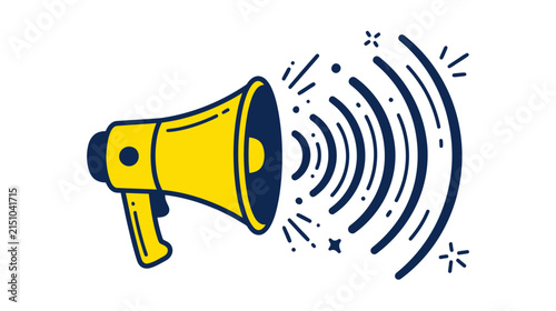 Foto Yellow megaphone with sound waves, isolated