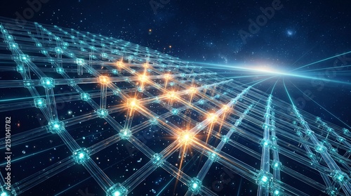 Grid technology forms a shimmering structural horizon where interconnected nodes of light represent the stability of decentralized ledger systems performing calculations in a dark environment.