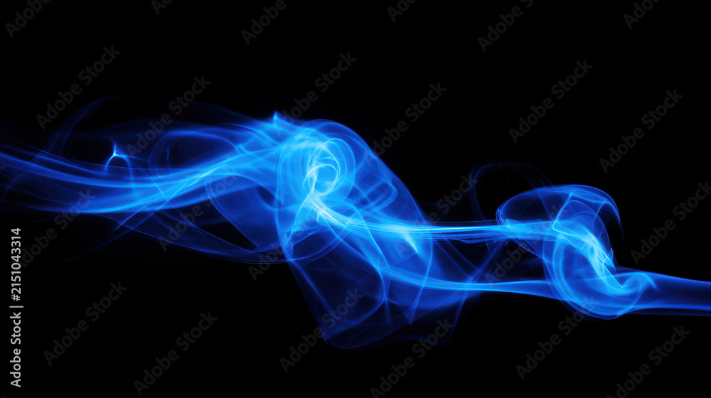 Fototapeta premium ethereal blue smoke swirls on black background abstract energy flow for web design advertising wellness branding and digital art projects 