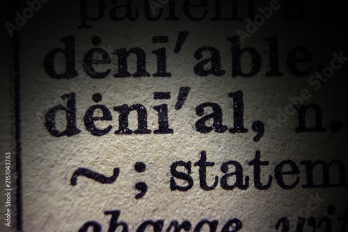 Bild auf Leinwand Word denial printed on dictionary page, macro close up.
