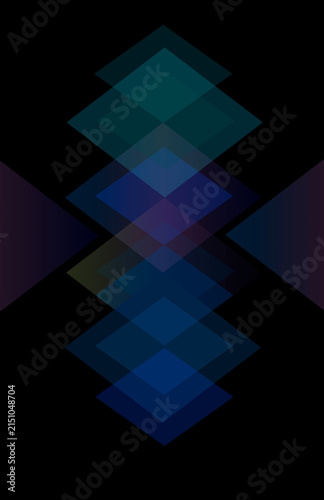 Abstract background with geometric shapes, diamonds and colors, copy space. Dark background.
