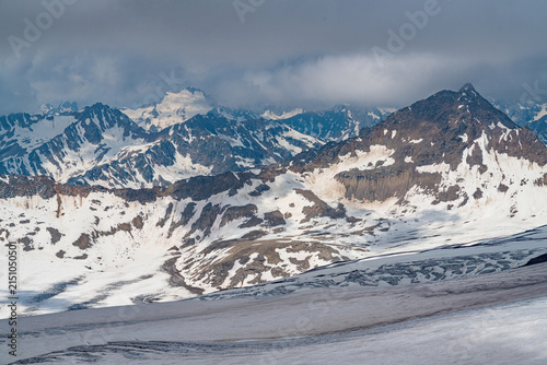 Snowy mountain landscape Elbrus in the afternoon light