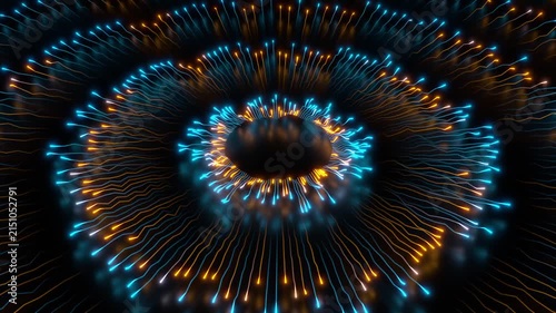Circular Energy Lines Cyan Orange with Radiating Particles Seamless Animation 10 second