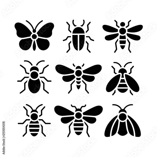 Collection of Black Silhouette Insects and Butterflies for Design