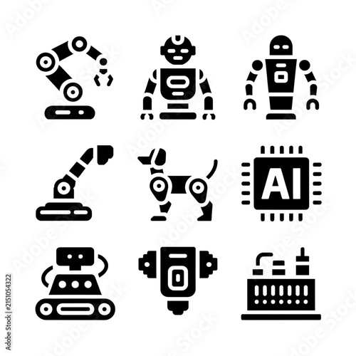 Collection of Modern Robot Icons for Technology and AI Design