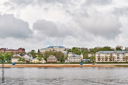 Volga river embankment and city skyline in Kostroma, Russia
