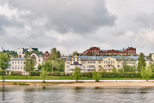 Photography Volga river embankment and city panorama in Kostroma, Russia