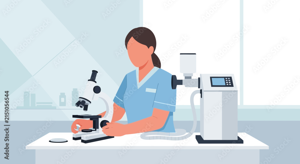 Fototapeta premium Scientist working with microscope and lab equipment on transparent background