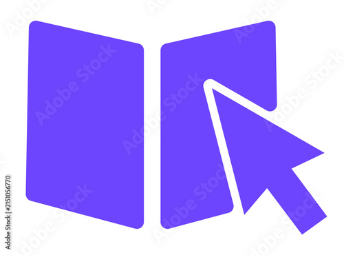 фотографія Purple book icon with computer mouse arrow cursor interaction symbol e learning