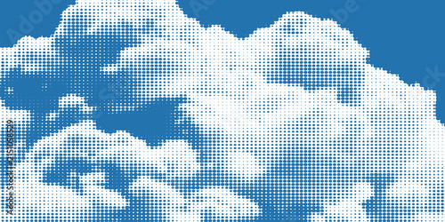 Photography Halftone blue sky with fluffy white clouds