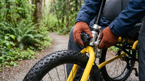 Hands prepare adaptive wheelchair equipment for a trail tour