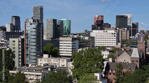Smooth Pan Across High Rise Architecture and Cityscape Rotterdam