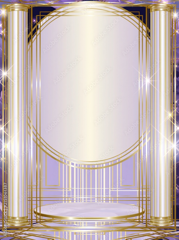 Fototapeta premium Elegant Art Deco Stage with Columns and Spotlight Effect for Luxury Presentation