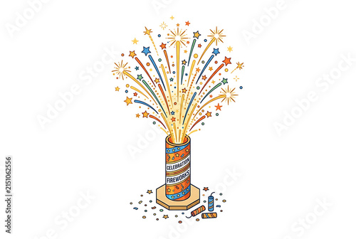 Pixel Art Firework Exploding With Colorful Sparklers Stars And Confetti In A White Background