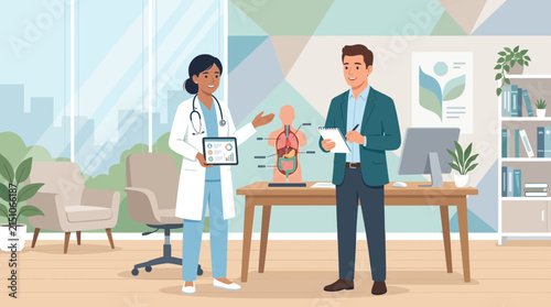 Doctor Explaining Anatomy Model to Patient in Medical Office