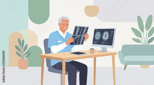 Doctor Examining X-ray Scan on Transparent Background