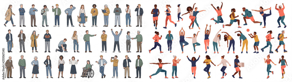 Fototapeta premium Diverse People Characters Active Poses and Dancing Vector Illustration Collection