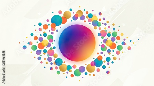 Abstract colorful gradient circle surrounded by vibrant paint splashes on white background