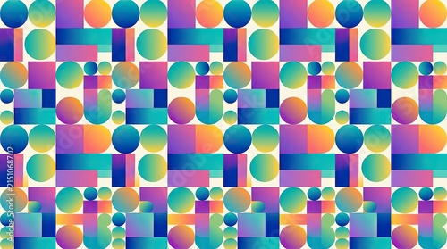 Colorful geometric vector pattern with abstract circles and rectangles on white background