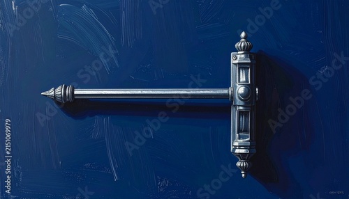 Antique Brass Door Handle on Dark Blue Background.