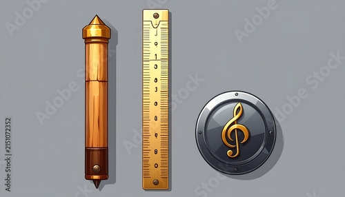 Vintage Thermometer Ruler and Music Note Symbol Illustration.