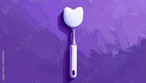 White toothbrush with toothpaste on purple background.