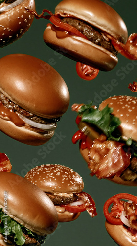 Assorted Burgers with Toppings on a Dark Background