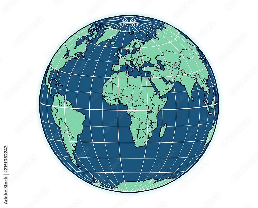 Fototapeta premium Pixelated Globe Showing Europe and Africa With Grid Overlay Representing Global Connections And Technology