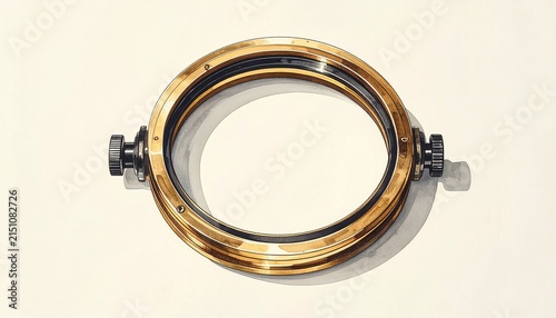 Vintage Brass Porthole with Metal Fasteners on White.