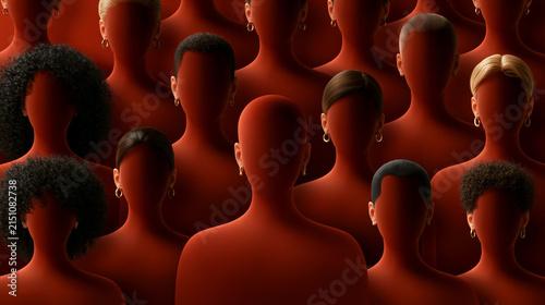 Diverse Group of Faceless People in Red Tones