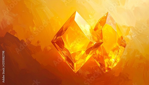 Glowing Golden Crystals with Warm Lighting Effect.