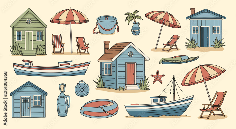 Obraz premium Beach Hut Summer Vacation Illustration Isolated Transparent Background