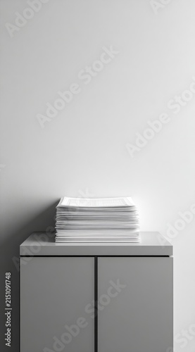 Stack of Papers on Office Cabinet