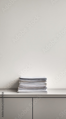 Stack of Papers on Office Cabinet Minimalist Style