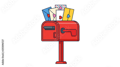 Retro Red Mailbox Overflowing With Colorful Envelopes and Letters Detailed Pixel Art Illustration